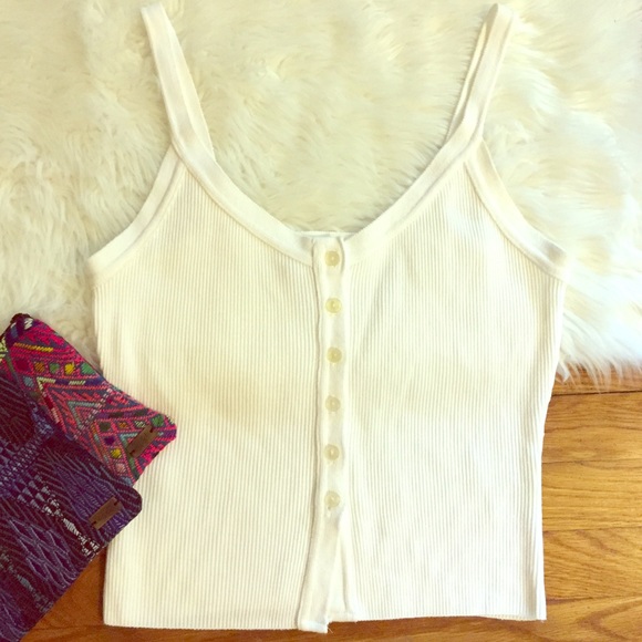 Express Tricot Tops - Express Tricot Robbed Button Down Crop Tank Top M