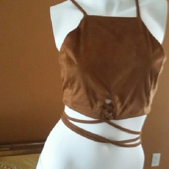 Faux suede halter top