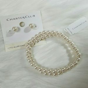 NWT Chartee Club peral earrings + bracelet set