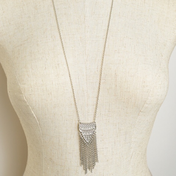 Long Fringe Gold or Silver Pendant Necklace - Picture 3 of 4