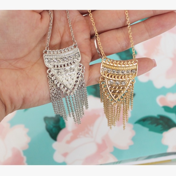 Long Fringe Gold or Silver Pendant Necklace - Picture 4 of 4