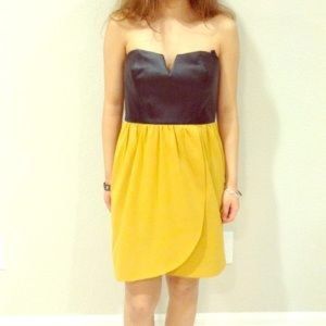 Saks Leather and Yellow skirt dress. Size 4.