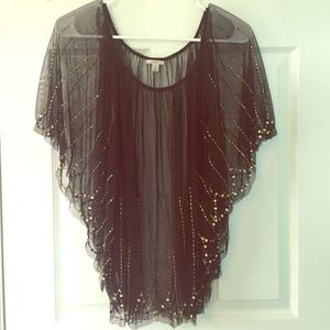 Ecote Black and Gold Sequined Transparent Shirt