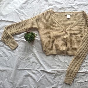 Beige, Button-up Knit Sweater