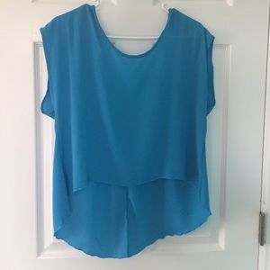 Blue High-Low Crop Top with Deep V in Back