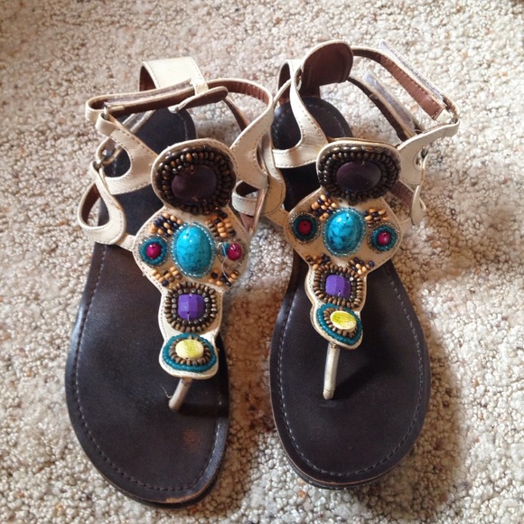 White Beaded Gladiator Sandals
