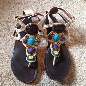 White Beaded Gladiator Sandals