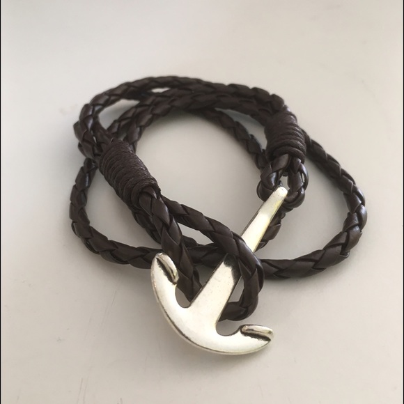 Wrap braided leather bracelet  anchor toggle