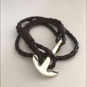Wrap braided leather bracelet  anchor toggle