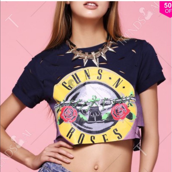 Distressed Guns and Roses Crop Top