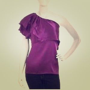 BCBGMaxAzria One Shoulder W/Draped Flounce PINK