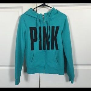 Turquoise blue PINK zip up hoodie