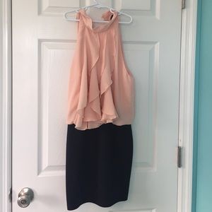 Pink Navy High Neck Ruffle Dress
