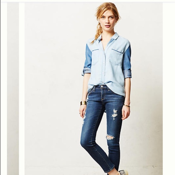 Anthropologie Tops - Anthropologie Tonal Chambray Shirt sz M