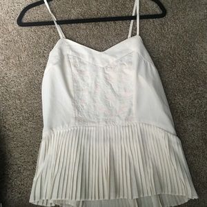 Embroidered and pleated tank
