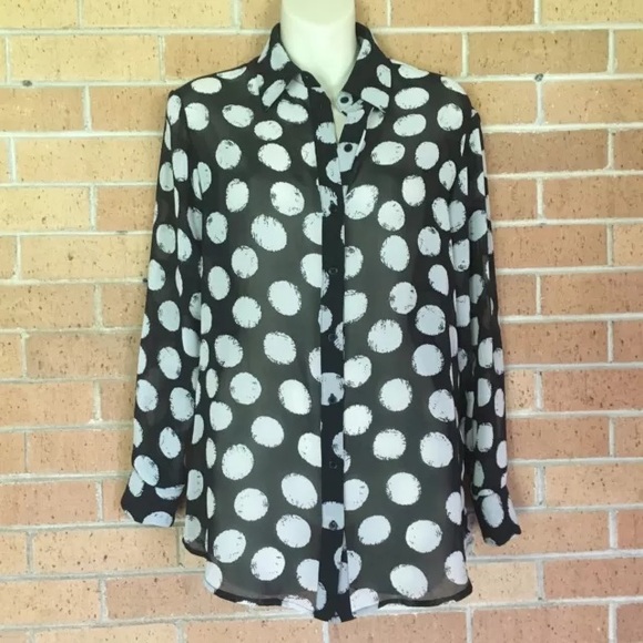 3/$25 👑 Anthropologie Sheer Polka Dot Blouse XS black