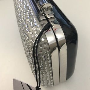 DVF Silver Rhinestone Black Patent Leather Clutch