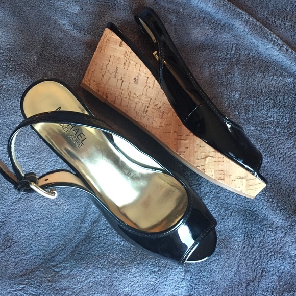 Michael kors cork wedges sling backs peep toe heel