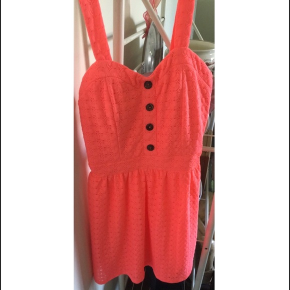 Bright Orange Dress (lace design) w/ Brown Buttons