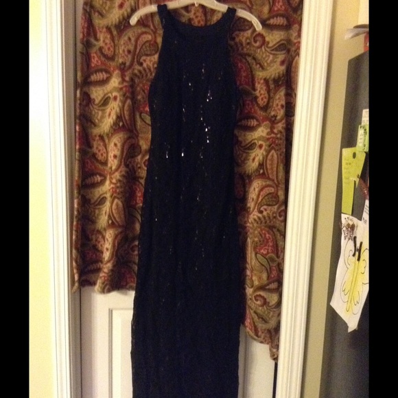Black lace and sequined evening gown
