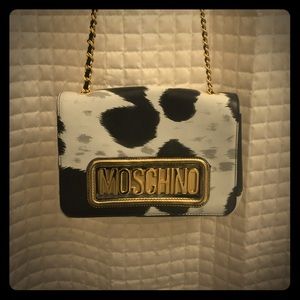 Moschino Cow Print Gold Logo Shoulder Bag