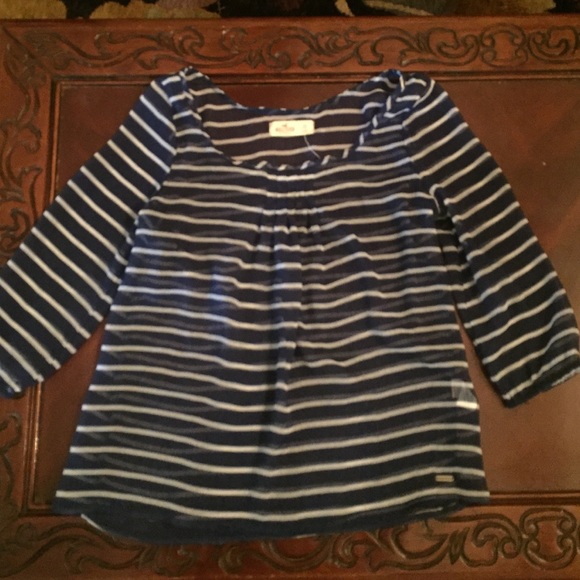 Semi-sheer navy blue and white striped top