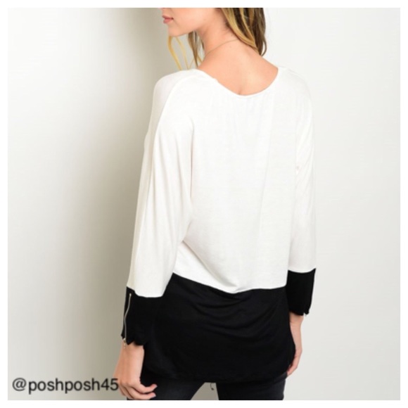 jersey knit top blackand white top - Picture 2 of 4