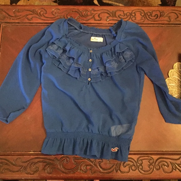 Royal blue, semi-sheer, 3/4 sleeves top
