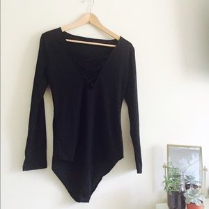 Ribbed Lace Up Body Suit