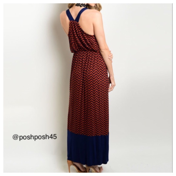 Long RUST NAVY DRESS - Picture 2 of 3