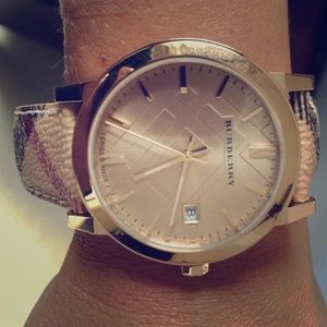 Leather plaid women's Burberry watch