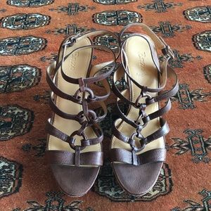 Enzo Angiolini Brown Leather Cork Wedges!