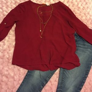 Dark red sheer blouse