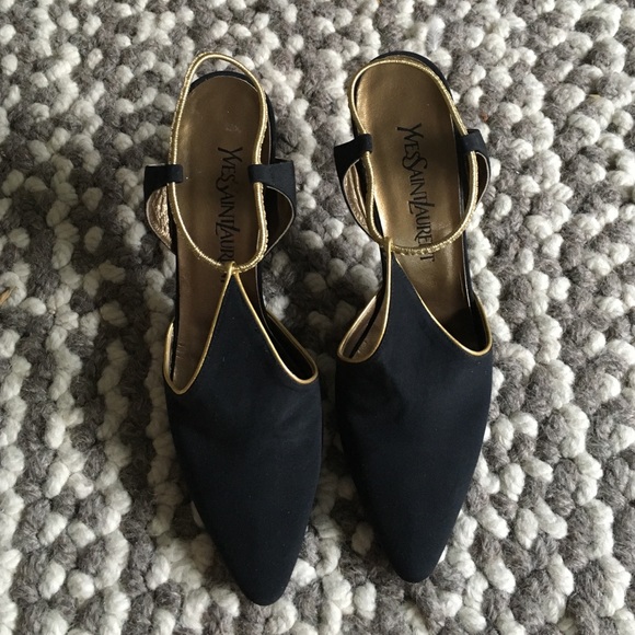 Vintage Yves Saint Laurent YSL black/gold pumps