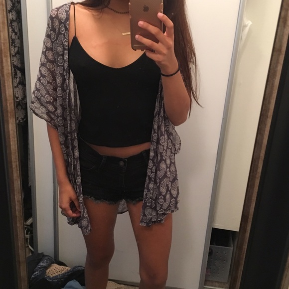 Blue and white paisley kimono