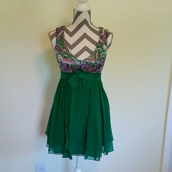 NANETTE LEPORE Coctail Dress Size 2 Green & Purple - Picture 1 of 4