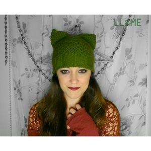 Army green knitted cat ear beanie
