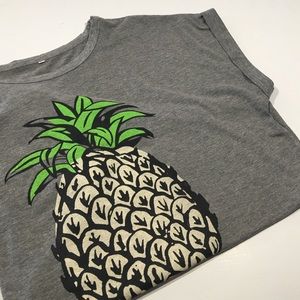 Grey Pineapple Tee!!! Rolled Sleeve. Size Large