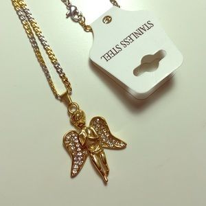 *SOLD*Stainless steel angel with rhinestone