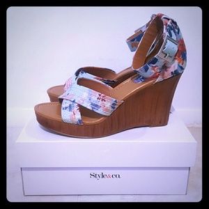 Style & Co. Aqua Floral Wedges - Brand New