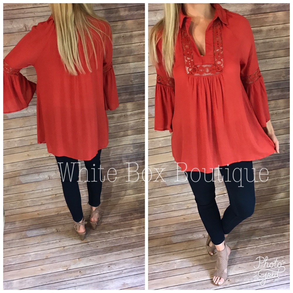 ‼️Sale‼️Rust Bell Sleeve Tunic - Picture 2 of 4