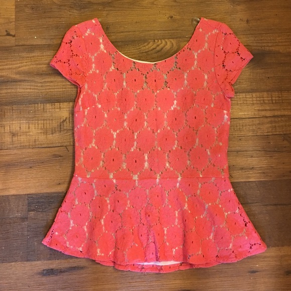 Coral Lace Peplum Top with Low Back