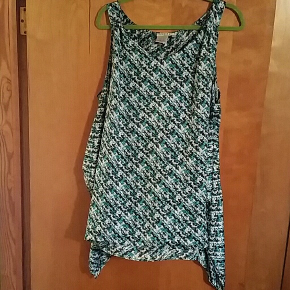 Turquoise, Black and White Abstract Top