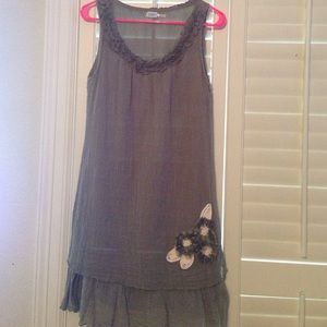 Army green dress with detailed flower and neck