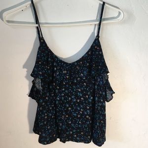 Black crop top with blue flowers