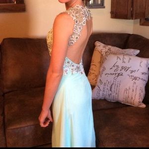 Seafoam blue green prom dress