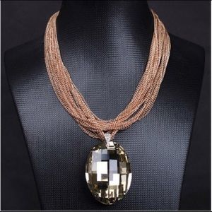 Gem Ellipse Necklace w/Multi-layered Gold Chain