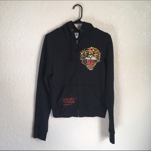 Ed Hardy Tops - Ed Hardy tiger black zip up hoodie