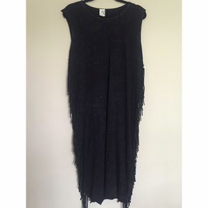Black/grey fringe mid dress