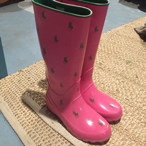 Polo Ralph Lauren Pink and Green Rainboots Size 7
